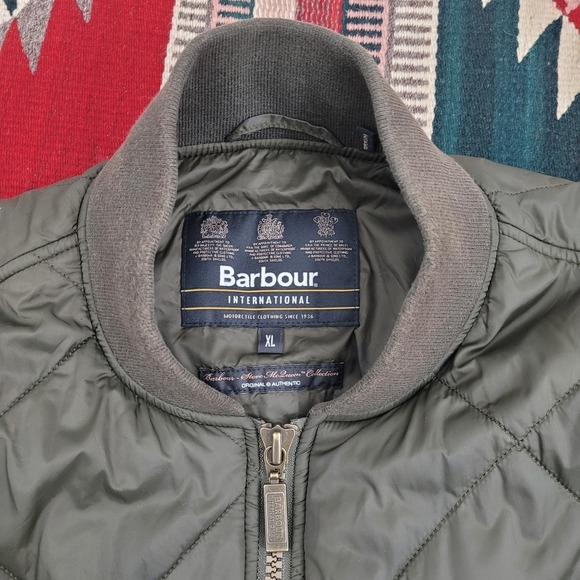 Barbour International SMQ Steve McQueen Bomber Quilt Jacket Sz XL Olive Green - Picture 3 of 10